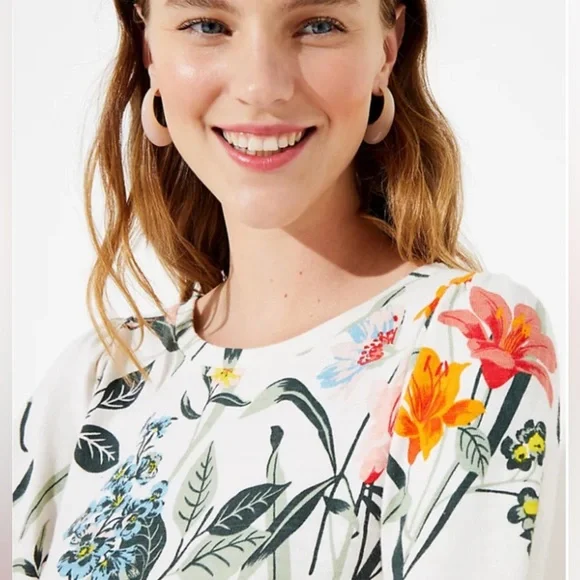 LOFT Floral Puff Shoulder Balloon Sleeves Top S / XS - Picture 11 of 11